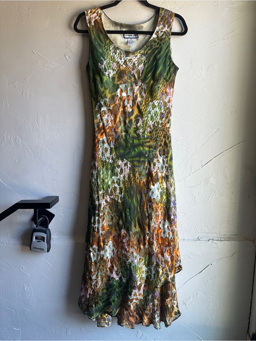 Vintage Silk Blend Forest Fairy Earthy Boho Asymmetrical Hem Midi Dress Y2K M